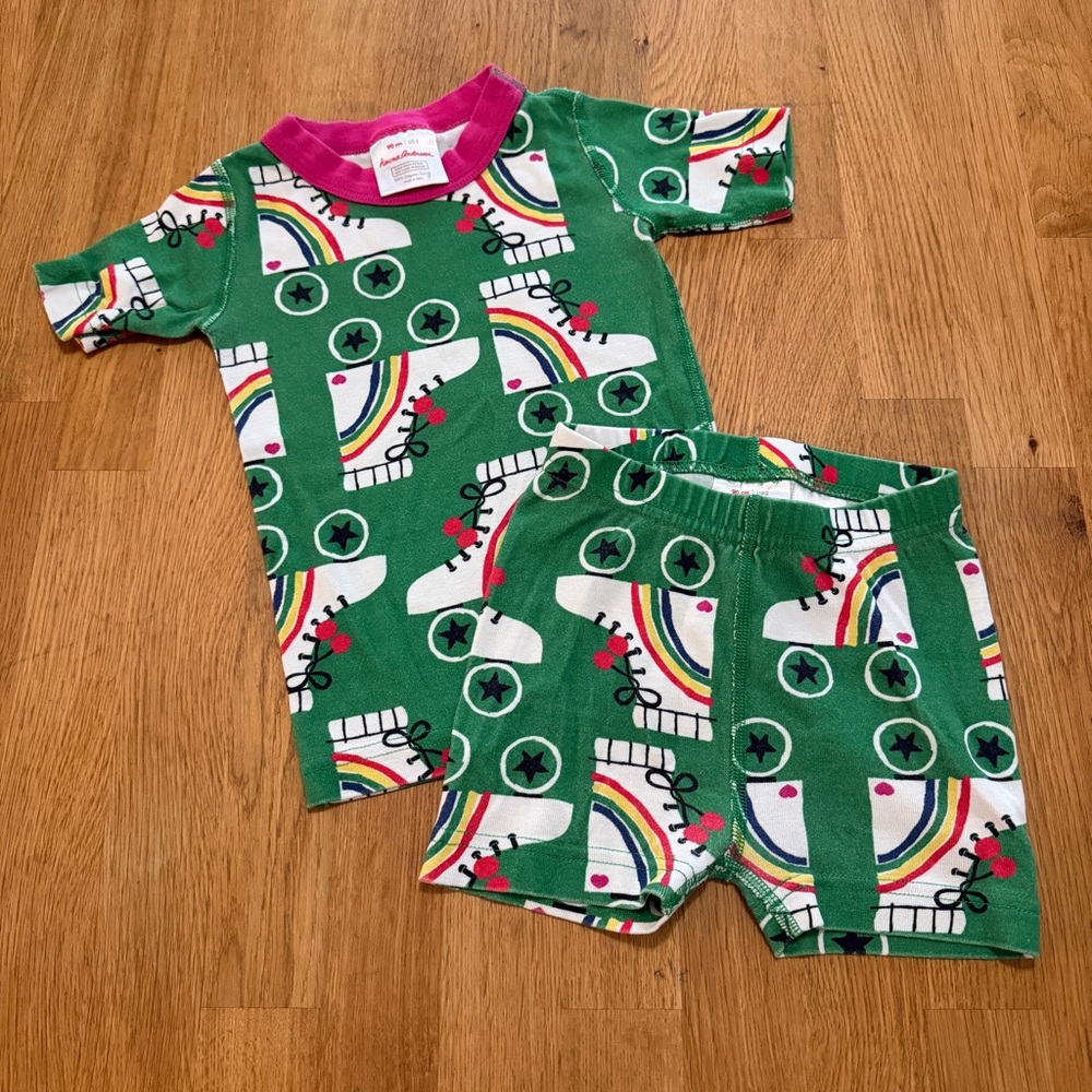 Hanna Andersson 3T Green Rainbow Skate Pajama Set Organic Cotton